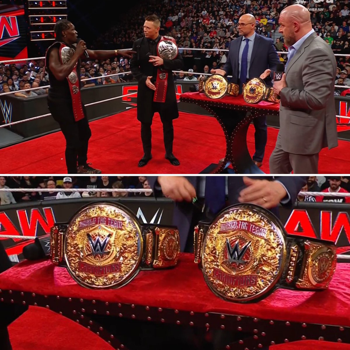 Triple H Presented The Brand New World Tag Team Titles For AWESOME TRUTH. #WWE #WWERAW