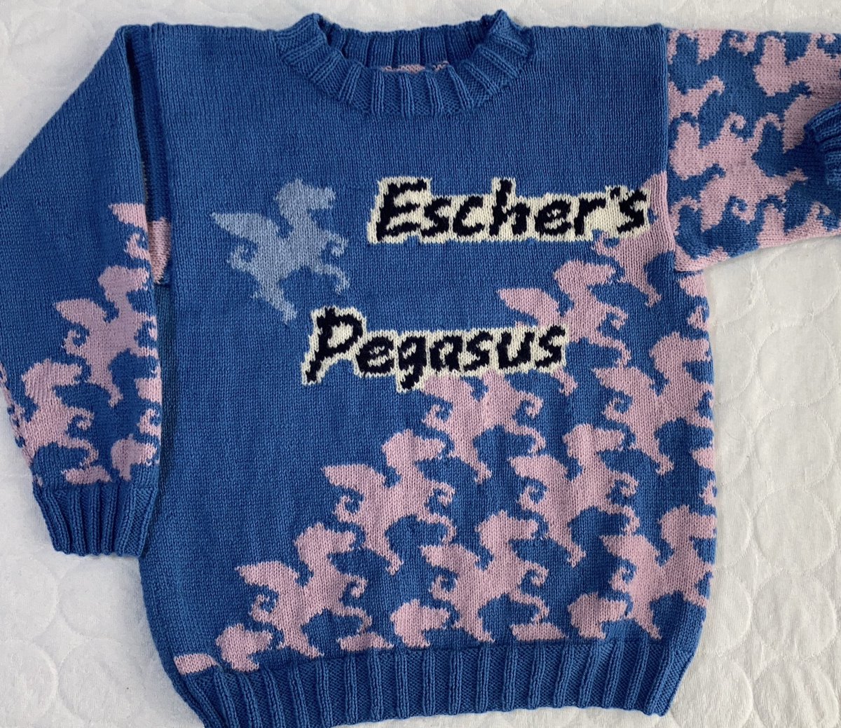 ペガサスセーター』完成。パターンニットも楽しい。 「あ、イモリ柄