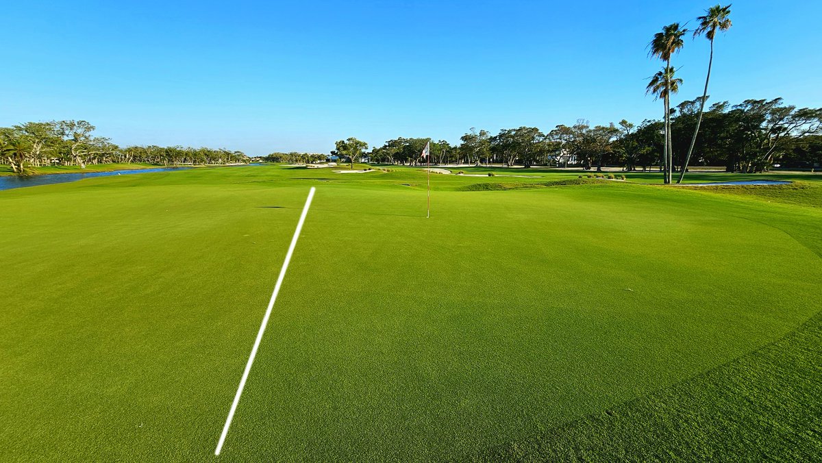 turfmonkeyboy's tweet photo. Was in a greens committee meeting. A member asked what's going on with #7 Red. I was confused. With some further clarification I realized we injected 16th" @takecomand w/VGR on half the green 2 months ago(pics1&2) & that side looks almost unreal this afternoon(pics 3&4). #FIRMly https://t.co/n7FnC8Ol42