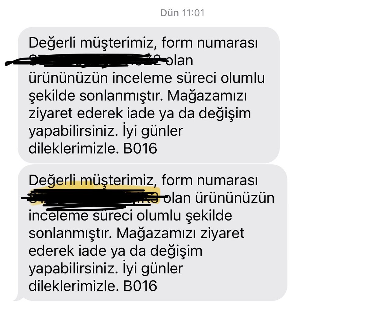 #boyner de aldığım 2 ürünü incelemeye gönderdim ve olumlu sonuçlandı . Mesaj da iade veya değişim yapabilirsiniz diyor ama mağazaya gidince sadece değişim yapabilirsiniz diyorlar . O mesaj mecburiyetten öyle atılıyormuş mağaza da bi hükmü yokmuş .
<a href="/boyneronline/">Boyner</a>