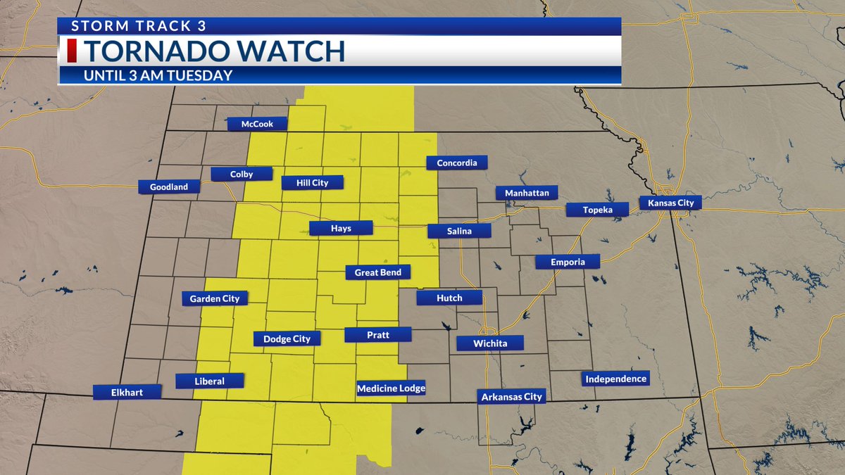#kswx #okwx #newx SHARE AND PREPARE: The Storm Prediction Center has issued a TORNADO WATCH through 3 AM TUESDAY. Please make sure you have multiple ways of receiving weather warnings while sleeping overnight, including the FREE KSN Storm Track weather app at…