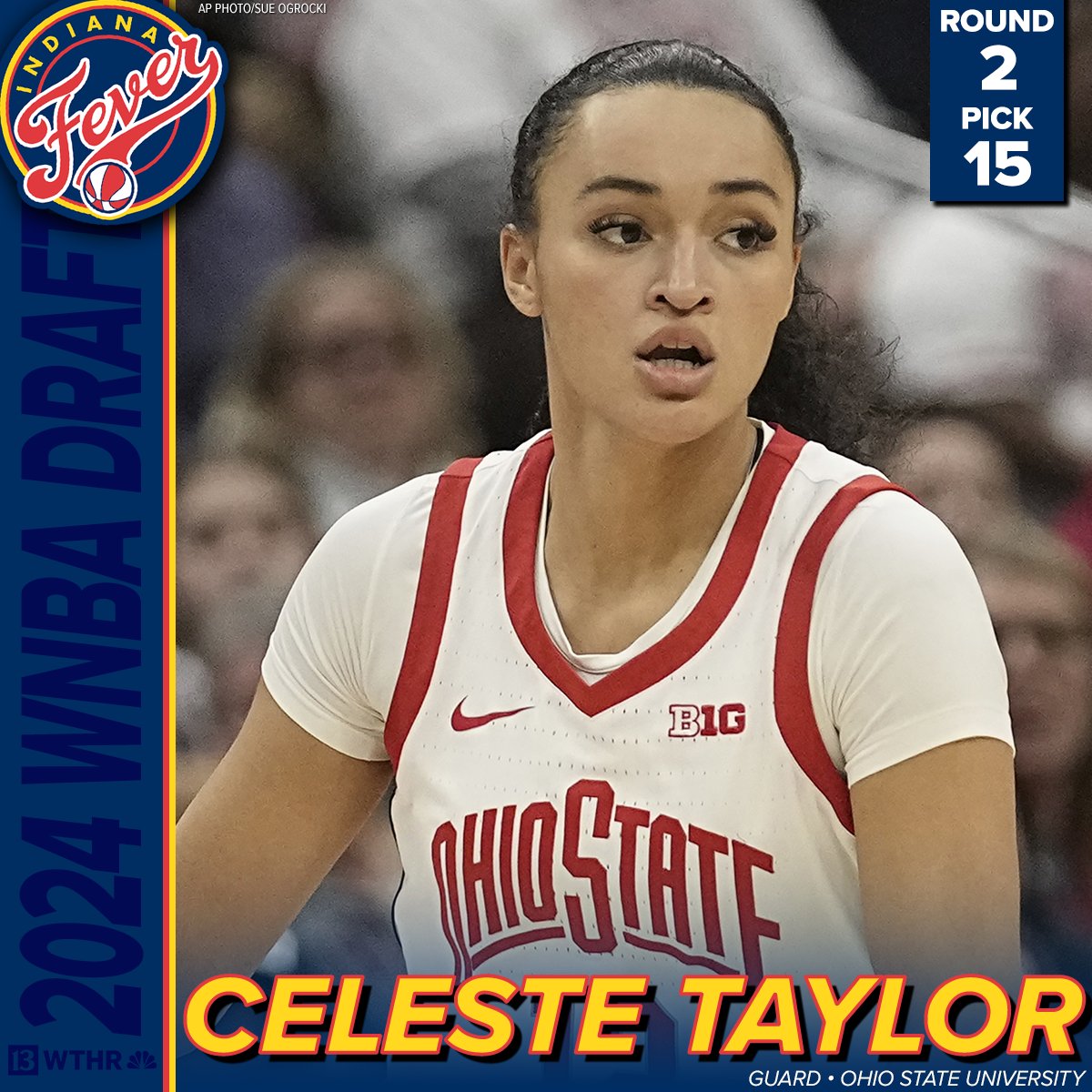 WELCOME TO INDY! 🏀 The Indiana Fever have selected Ohio State guard Celeste Taylor in the second round of the WNBA Draft. STORY: wthr.com/article/sports… (📸: AP Photo/Sue Ogrocki)