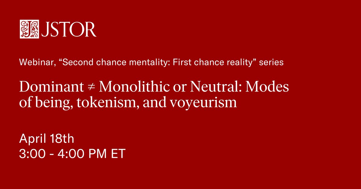 📢 Join us this Thursday, April 18th, from 3-4pm ET, for a #webinar: 'Dominant ≠ monolithic or neutral: Modes of being, tokenism, and voyeurism.' Explore how dominant #ideologies impact justice-affected individuals. Register: bit.ly/3vCrzIN