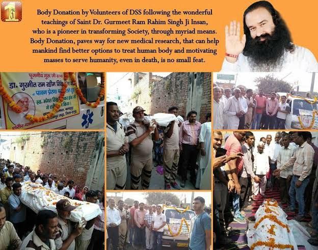 Serving mankind even after death, #PosthumousBodyDonation is one of the welfare works carried on by #DeraSachaSauda volunteers under the guidance of Saint Dr. Gurmeet Ram Rahim Singh Ji Insan✅🙏🙏
#LiveAfterDeath 
#BodyDonation
#EyeDonation 
#MedicalResearch #LiveAfterDeath