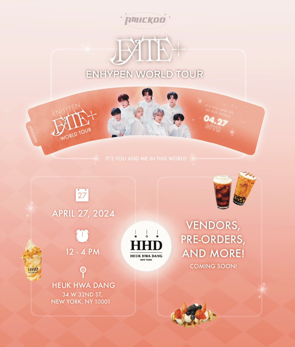amickoo_'s tweet photo. 𝙄𝙩’𝙨 𝙮𝙤𝙪 𝙖𝙣𝙙 𝙢𝙚 𝙞𝙣 𝙩𝙝𝙞𝙨 𝙬𝙤𝙧𝙡𝙙... 

📣We are so excited to announce that we will be hosting a cupsleeve event for Enhypen’s US Fate Plus Tour! 

✰ EVENT DETAILS ✰

📅 Sat. April 27, 2024
⏰ 12-4 PM
📍 Heuk Hwa Dang (HHD), 34 W 32nd St, New York, NY 10001 https://t.co/qvCSUQYAk4