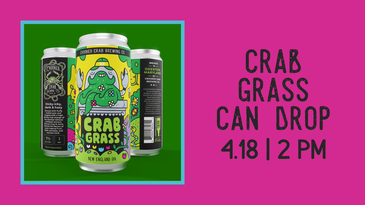 Dude, check out our newest brew - Crab Grass! Dropping just in time to get your vibe right for 4/20: ow.ly/Zhbf50RgLMK. #getcrooked #mdbeer #drinklocal