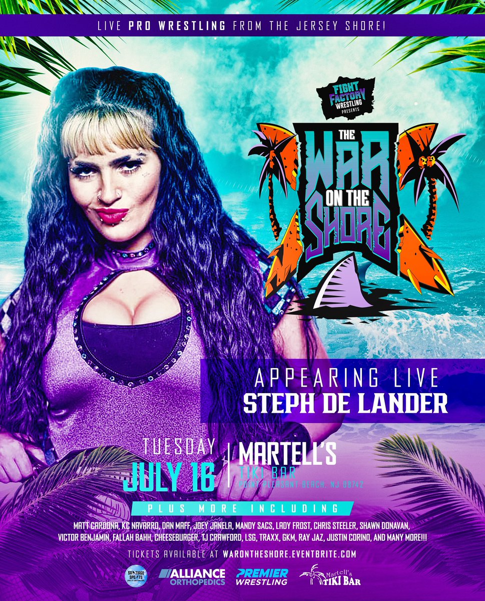 Joining #FightFactoryWrestling at @martells_tikibar for #WarOnTheShore is none other than one of the baddest women in professional wrestling, @stephdelander !! Steph will be IN ACTION In our women's match and we can't wait to see it all go down on 7/16!!