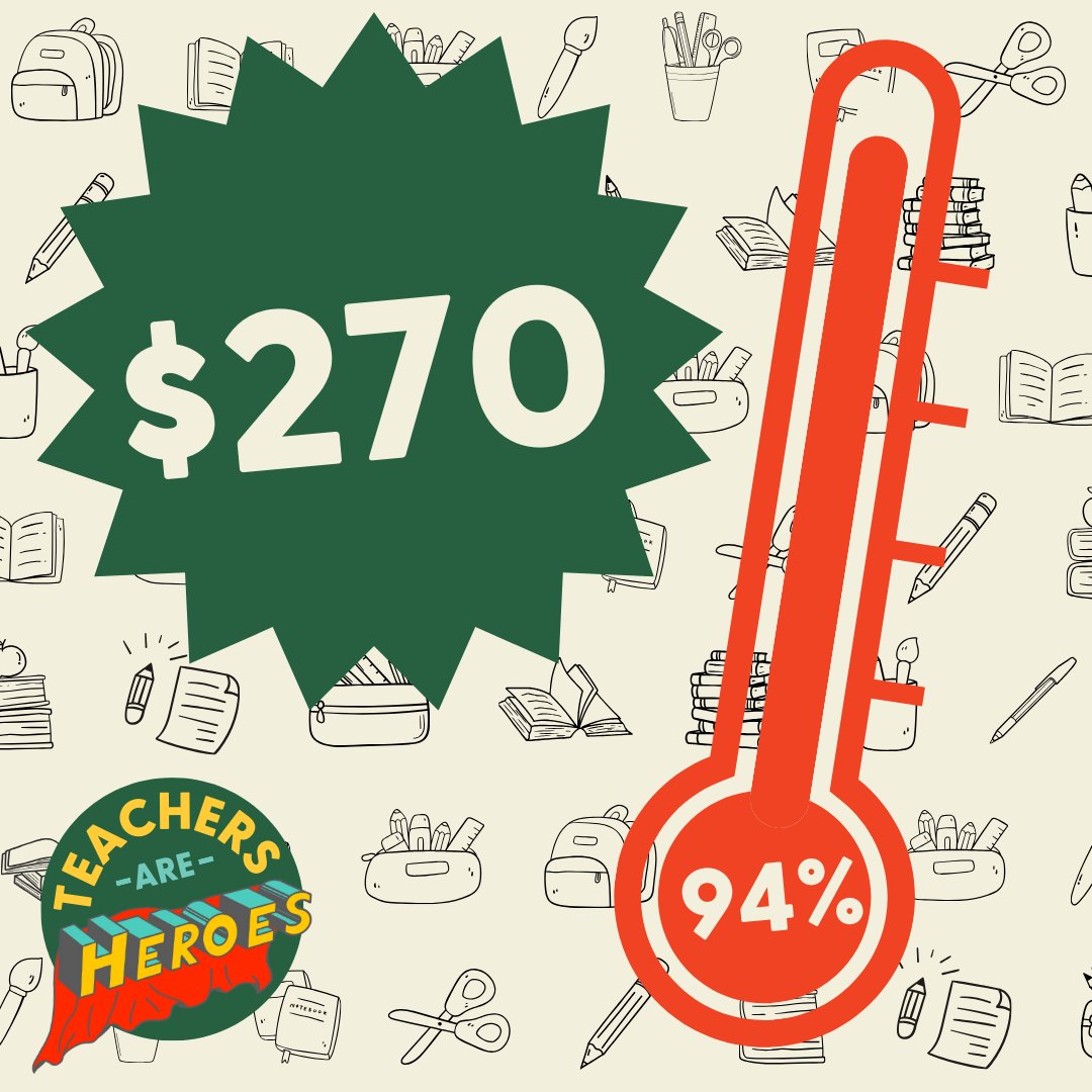 ALERT!! 🚨 We are just $270 shy of our campaign goal 📢 Can you help us? It is the final few hours to give - the campaign ends tonight, 4/15. We know we can make it, with your help! Donate in honor of a teacher TODAY: givebutter.com/teachers-are-h… 💚 Thank you for all of the support!