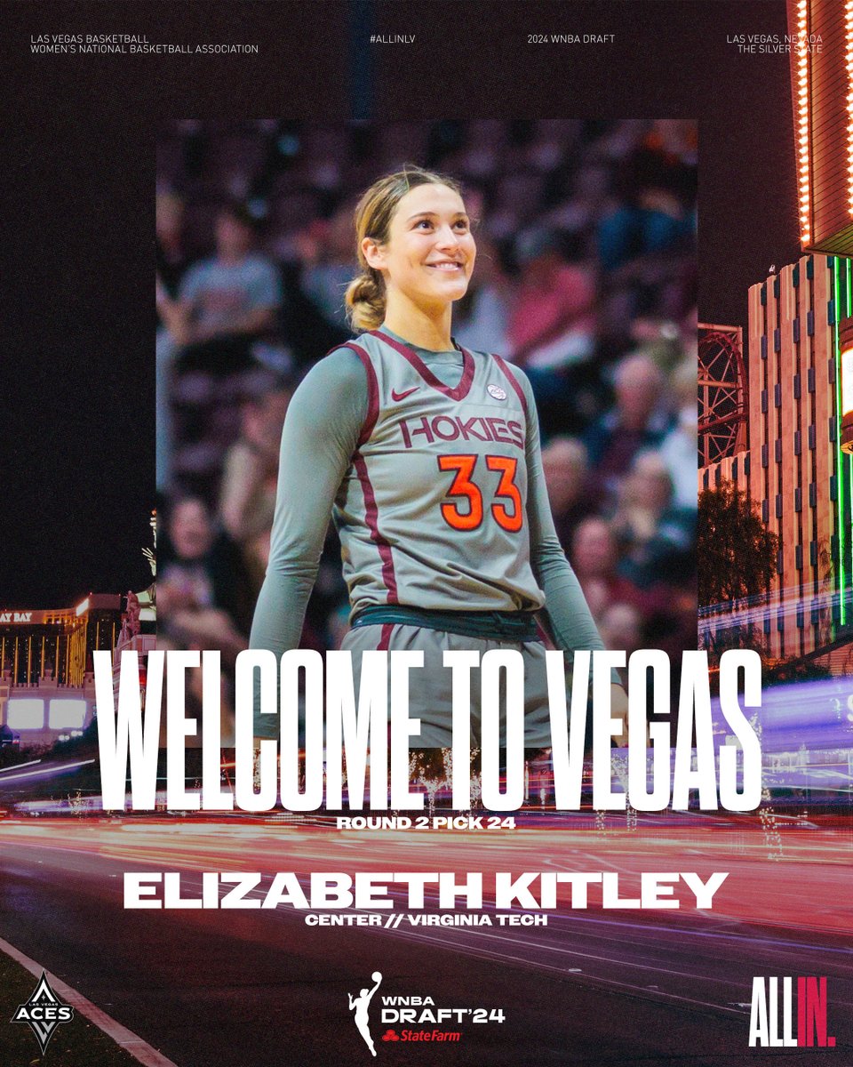 𝐇𝐨𝐤𝐢𝐞 𝐍𝐚𝐭𝐢𝐨𝐧 𝐒𝐓𝐀𝐍𝐃 𝐔𝐏! 👏 With the 24th pick in the 2024 #WNBADraft, the Las Vegas Aces select @elizabethkitley from @HokiesWBB! #ALLINLV