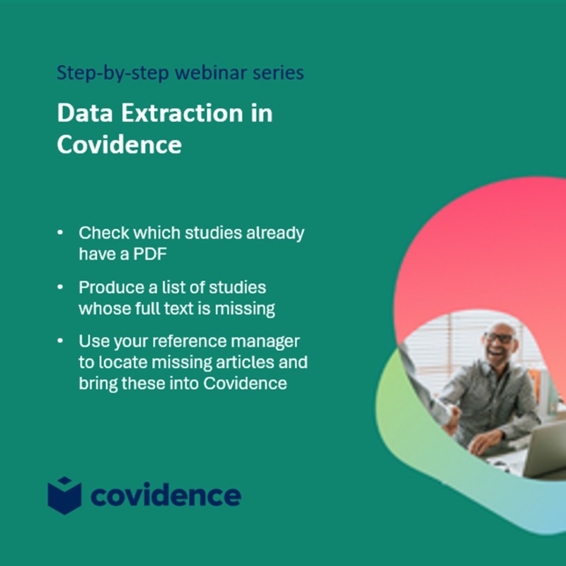 WEBINAR: Covidence: Data Extraction

30 May, 9.30am
👉 tinyurl.com/yyyec7vr 

UWA research reviewers, understand more about the process of collecting information from included studies and exporting it for analysis.

#uwaresearchimpactseries @UWALibrary