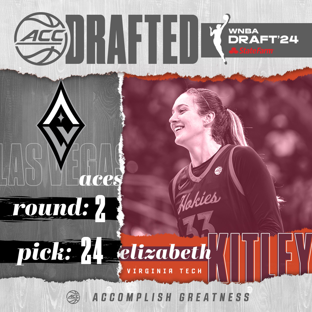 accwbb's tweet photo. 𝐋𝐈𝐙 𝐓𝐎 𝐓𝐇𝐄 𝐋𝐄𝐀𝐆𝐔𝐄 👑

The @LVAces select 3x ACC Player of the Year, Elizabeth Kitley, at pick No. 24!

@HokiesWBB | #AccomplishGreatness | #WNBADraft https://t.co/bY26Ay3y91