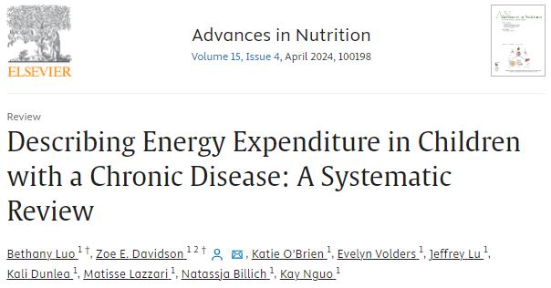 MonashNutrition's tweet photo. Excited to share our latest paper “Describing Energy Expenditure in Children with a Chronic Disease: A Systematic Review” in Advances in Nutrition #AdvNutr @jnutritionorg 

https://t.co/3s9Sb9GCCO 

A fantastic team effort, which included our wonderful Masters and BNutSci (NUT3001) students! @davidson_zoe, @Katie_OBee, @EvelynVolders, @tashbillich, @Kay_Nguo (plus others not on X!)

This review describes the available literature of resting (REE) and total #energy expenditure (TEE) in      children with chronic disease, measured by gold-standard methods of #IndirectCalorimetry and doubly-labelled water #DLW.

271 studies across 24 chronic conditions were identified. Over 60% of studies were published >10 y ago and conducted on relatively small populations with the majority of studies measuring REE.

We reveal key future research opportunities - international collaboration and robust measurement of energy expenditure should be conducted to generate meaningful predictive energy equations to provide updated evidence reflective of emerging disease-modifying therapies.