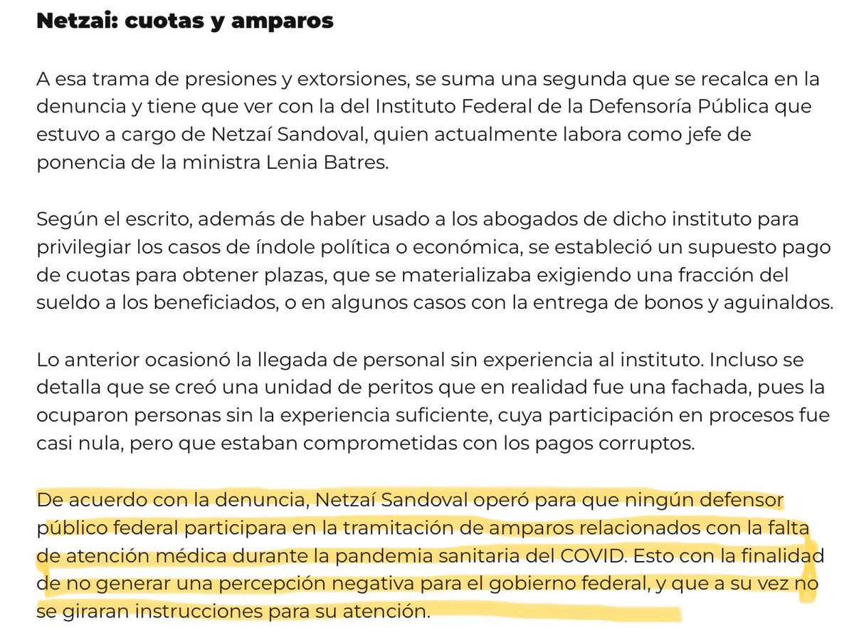 En el caso @ArturoZaldivarL otro de sus cómplices fue Netzai uno de los más allegados en la @SCJN a (obvio) la Ministra @LeniaBatres 

Su tarea: impedir que procedieran amparos de mexicanos por la pésima atención al COVID para no exhibir a @Claudiashein de #NegligenciaCriminal 👇🏼