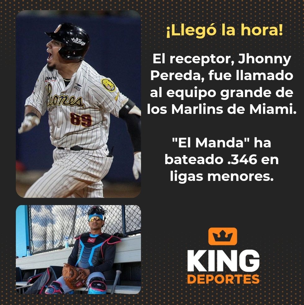 El receptor, Jhonny Pereda, fue llamado al equipo grande de los Marlins de Miami. 🔥🔥

'El Manda' ha bateado .346 en ligas menores.

Cortesía: @kingdeportes_ve

#ArribaLeones 🦁💪 #MLB #LeonesDelCaracas #ArepaPower