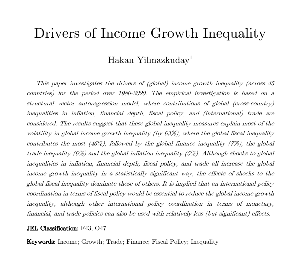 'Drivers of Income Growth Inequality' is now REVISED with several robustness checks: dx.doi.org/10.2139/ssrn.4…