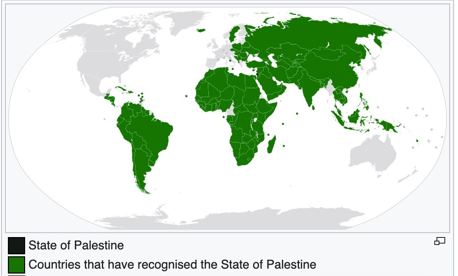 the State of Palestine is recognized by the overwhelming majority of the world's countries, but the West just pretends it doesn't exist because that would mean admitting it was under an illegal occupation by Israel. The newspapers just cut the word 'Palestine' from articles!
