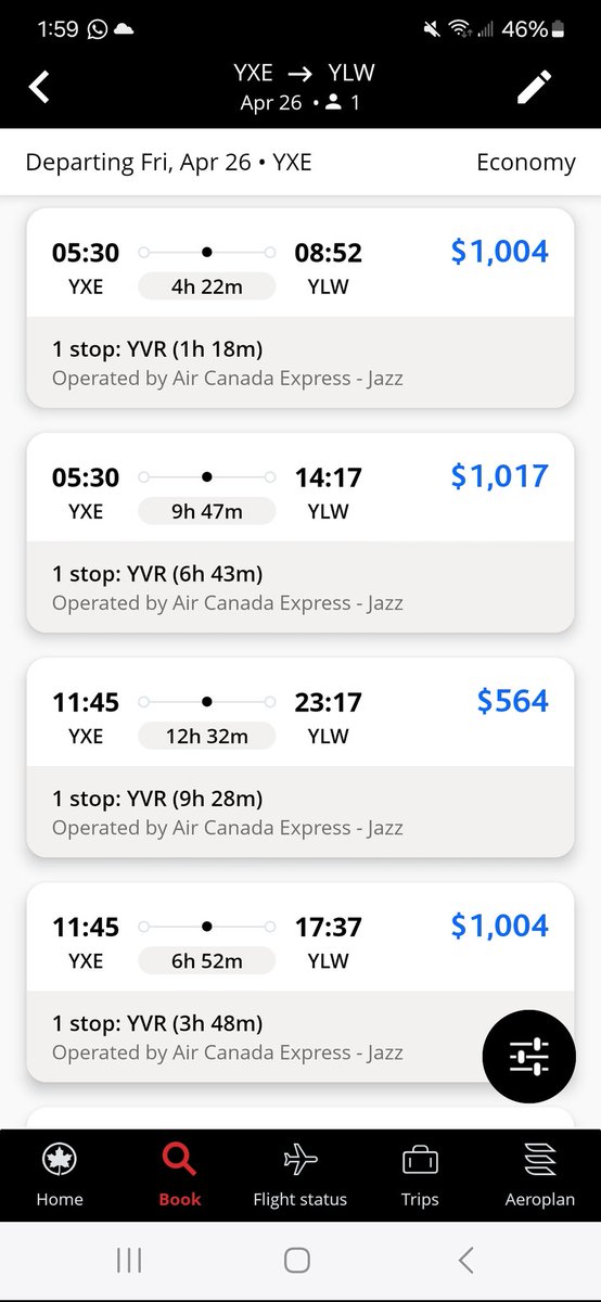 It's literally cheaper to fly to Japan or Rome than it is is fly ONE WAY from Saskatoon the Kelowna. (And the RT price is just 2x, not cheaper like the good ol' days).