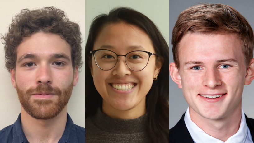 Congratulations to three seniors who have been awarded the Goldwater Scholarship, the preeminent undergraduate award in the fields of mathematics, natural sciences, and engineering. Pablo Buitrago (far left), Will Specht (right), and Clara Victorio (center) have received
