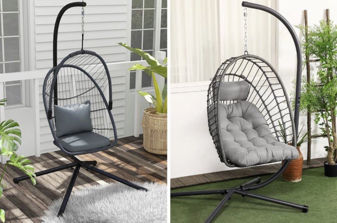 This gorgeous hanging egg chair comes in at under £130 delivered! Available in both dark or light grey ☀️ Perfect place to chill with a wine after work 🥰 Check it out here 👉 awin1.com/cread.php?awin…