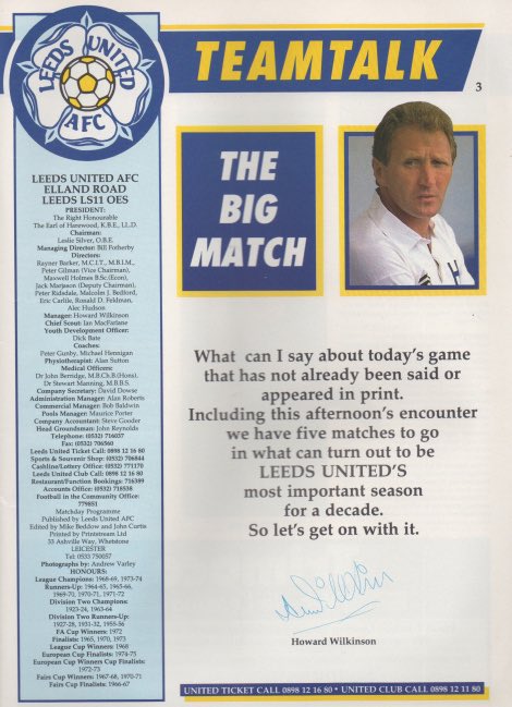 34 years ago tomorrow #lufc The plain and simple programme notes from Howard Wilkinson. An Easter Monday to remember!