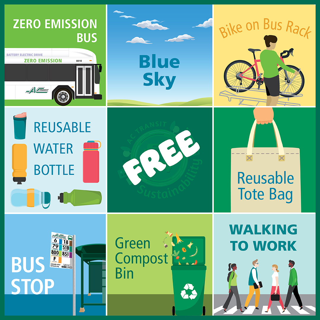 Have you seen our Earth Month Bingo Card? Locate three in a row while riding the bus and DM us your completed bingo card to be entered into a raffle for an AC Transit sustainability prize pack! Only one entry per account closes on Earth Day (4/22)