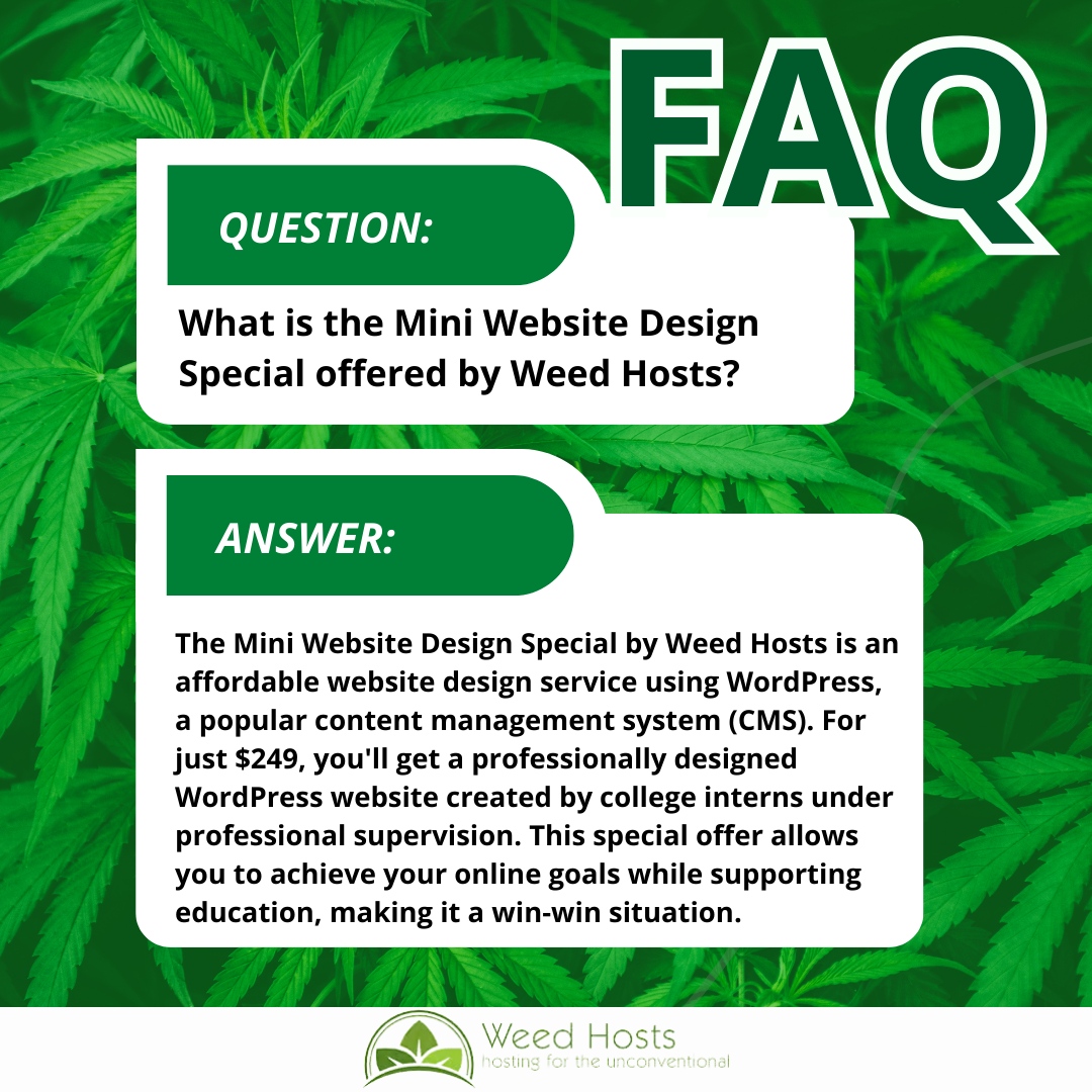 weedhosts's tweet photo. 🌿 Looking for a budget-friendly website solution? 

Check out our Mini Website Design Special at https://t.co/M81yVGu1mj! 🌟 For only $249, you can have a stunning WordPress site crafted by skilled college interns under expert guidance. Support education while achieving your ... https://t.co/xG0WCU3RLr