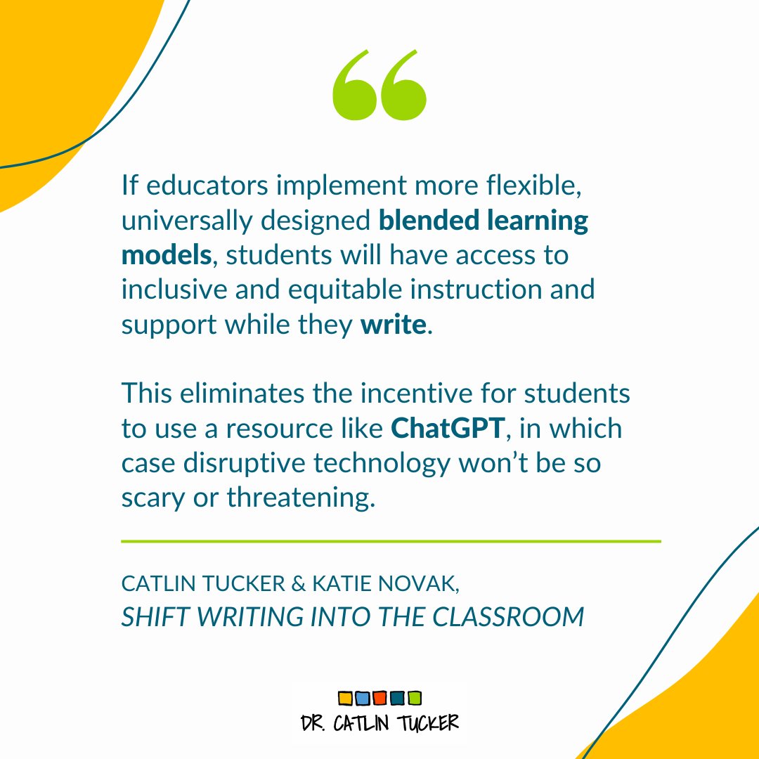 😥 Concerned about students using #ChatGPT to write for them? See how to help prevent this by shifting writing into the classroom using #UDL & #BlendedLearning! Tap to grab my new 📘 with @KatieNovakUDL bit.ly/3NVWup5 #EdChat #EduTwitter #Literacy #AIinEducation