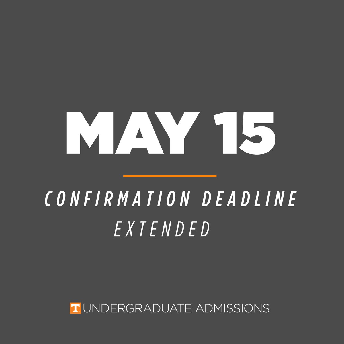 Due to FAFSA processing delays, the enrollment confirmation deadline for admitted first-year students has been extended to May 15! We hope this gives #NewVols additional time to finalize their decision. Visit admissions.utk.edu/confirmation-d… for further details! #UTK28