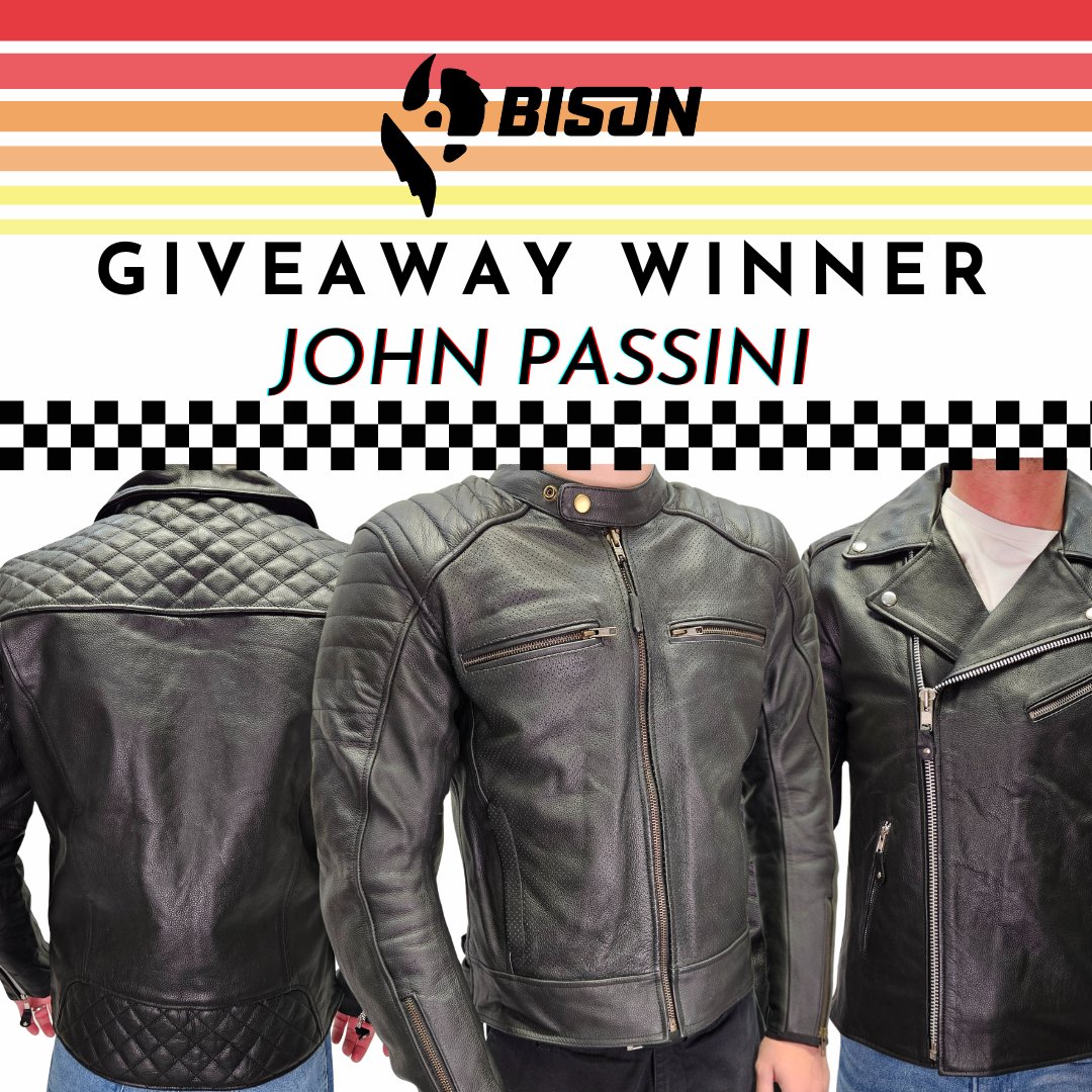 Bison would like to congratulate John Passini, winner of our Daytona Bison Custom Jacket Giveaway! 😎🏍️🌴

John gets a jacket built just for him, from measurements to style and design. Didn't win? You can order one for yourself at l8r.it/x1KA ! #motorcyclejacket