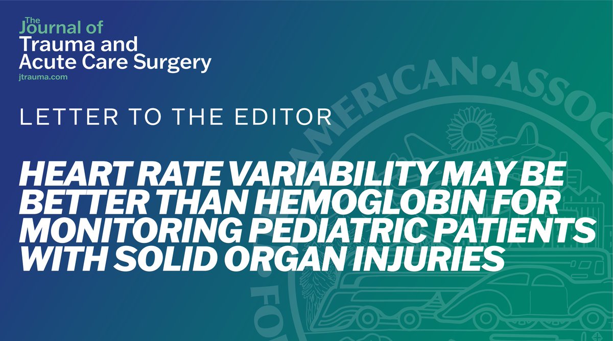 In this letter we discussed about the better functions of heart rate variability than hemoglobin as a prognostic factor in pediatric patients with solid organ injury @ArshinGhaedi

#JoTACS #TraumaSurg #SurgTwitter #SoMe4Surgery #MedTwitter #MedStudent

journals.lww.com/jtrauma/fullte…