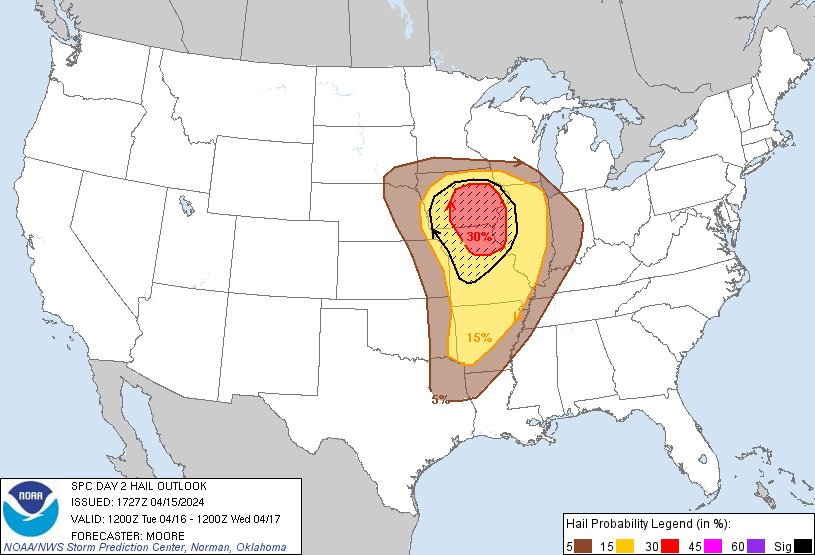 TimTheSpotter's tweet photo. Day 2 Outlook.... Tuesday April 16th...

Scattered severe storms will impact a portion of central states

Current Threats associated with this storm are:

an Isolated Tornado is possible
Damaging Winds
Hail
Lightening

These storms will impact Illinois between 3PM and Midnight... https://t.co/PqQA9fDgPX
