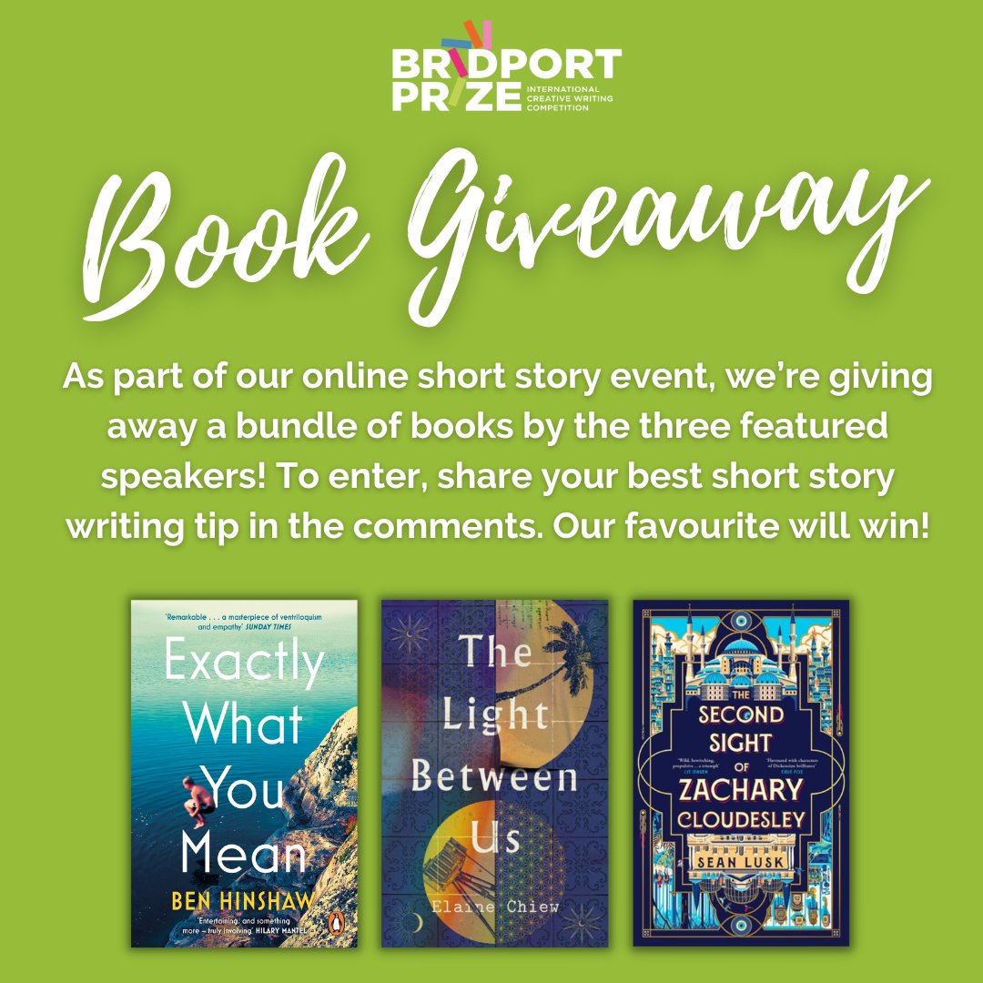 #BookGiveaway 🎁 Closes 5pm Mon 22 April. UK only. All three writers are former Bridport Prize #ShortStory winners! Find out more about them/our online event here: bit.ly/shortstory-eve… @benhinshaw @VikingBooksUK @ChiewElaine @NeemTreePress @seanlusk1 @TransworldBooks