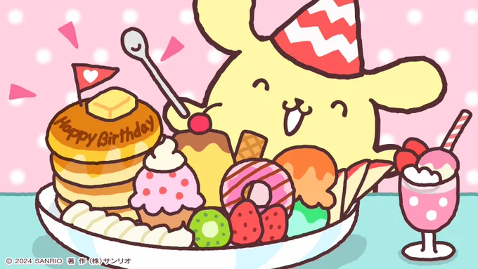 わ〜い、みんなお祝いありがとう 今日は贅沢なポムアラモードだよ! いっただきま〜す 