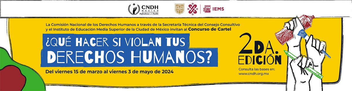 CECyTESLP's tweet photo. La CNDH convoca a las y los estudiantes de educación media superior (bachillerato), a participar en el Concurso: “¿Qué hacer si violan tus Derechos Humanos?”
Consulta la convocatoria completa en el siguiente enlace ¡Y participa!:
https://t.co/AbnvZgS4pJ https://t.co/bbqKps5o4Z