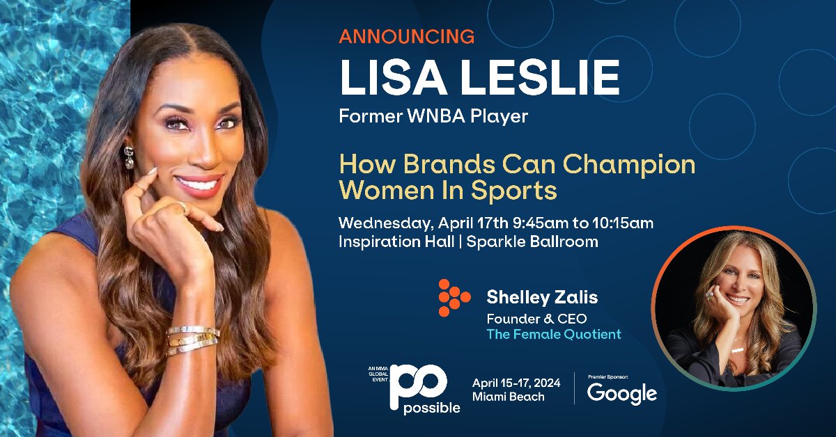 There is worldwide interest in women’s sports and an opportunity to change the game!

The @femalequotient Founder & CEO @ShelleyZalis and @LisaLeslie, @WNBA Hall of Famer, will take the stage at #POSSIBLE2024 to discuss how brands can better support the future of women’s sports.