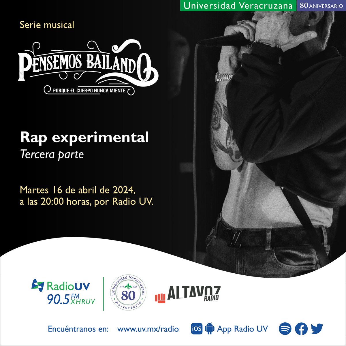 Descubre las razones por las cual el rap experimental destaca dentro de la escena del hip hop actual. 😎 No te pierdas la próxima emisión de #PensemosBailando, este martes 16 de abril, en punto de las 20:00 horas. 

🎧90.5 FM | En línea: bit.ly/radiouvenlinea | App Radio UV