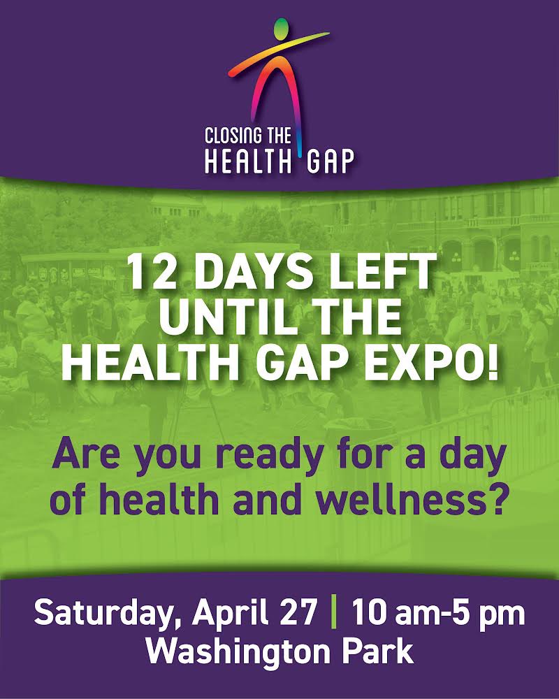 We are only 12 days away from the 2024 Health Expo Saturday, April 27th, at Washington Park! Come enjoy FREE health screenings, fitness &amp; fun! Together, let’s make a difference in the health of our neighborhoods! 🎉

#HealthGapExpo #CommunityWellness #SavingLives