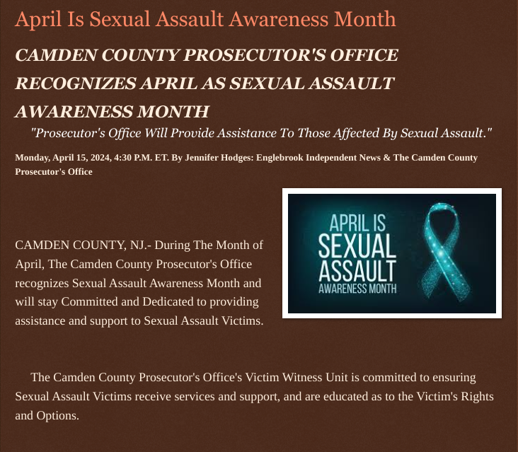 ArtFletcher9's tweet photo. Monday, April 15, 2024
#April Is @Sexual_Assault @Awareness_Month
@CAMDENCOUNTYNJ #PROSECUTORS_OFFICE #RECOGNIZES #APRIL AS @SAAwarnessMonth #AWARENESS #MONTH @NationalNews @wireless_step @HRG_Media @LodiNJNews @Breaking911 @Breaking24_7 @gator4kb18 @MichelleF_35 @TrumpGirlLove @SarahGeving1 @Heather46389844 @SugarMAGA @Shannon96574094 @Kimberley1usa @janninereid1 @KathyKbrose @juliepatriot67 @julie_dutto @Daytobehappy @mericanaf7 @Tampabayboo @kmlpaulkmlx