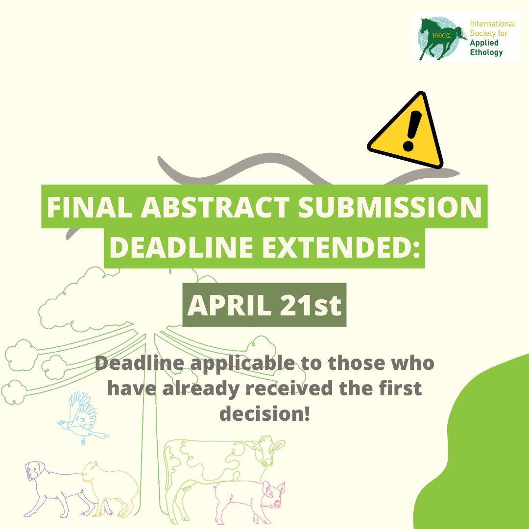 Good news, researchers! Abstracts final submissions have been extended! Check the ExOrdo platform for more information, or contact us if any doubts! #ISAE2024 <a href="/appliedethology/">ISAE</a>
