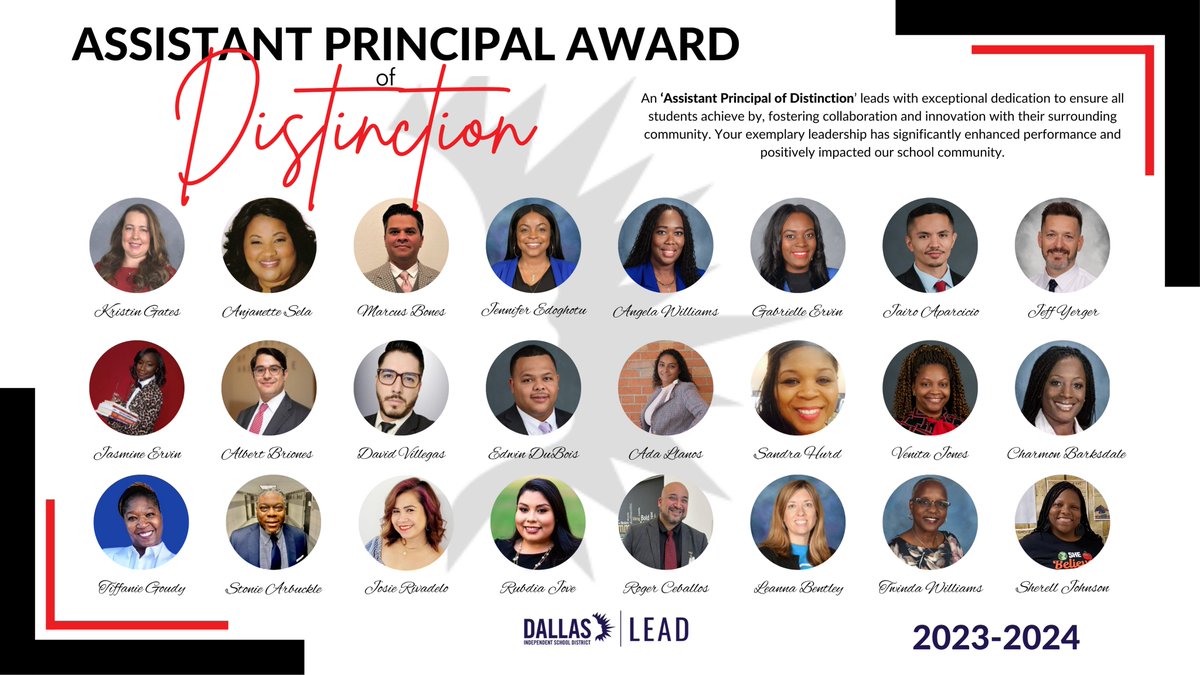 Congratulations to our 2023-2024 'Assistant Principal Award of Distinction' Honorees. Your exemplary leadership has significantly enhanced performance and positively impacted the Dallas ISD school community. Thank you for all that you do! #APWEEK @TeamDallasISD @dallasschools