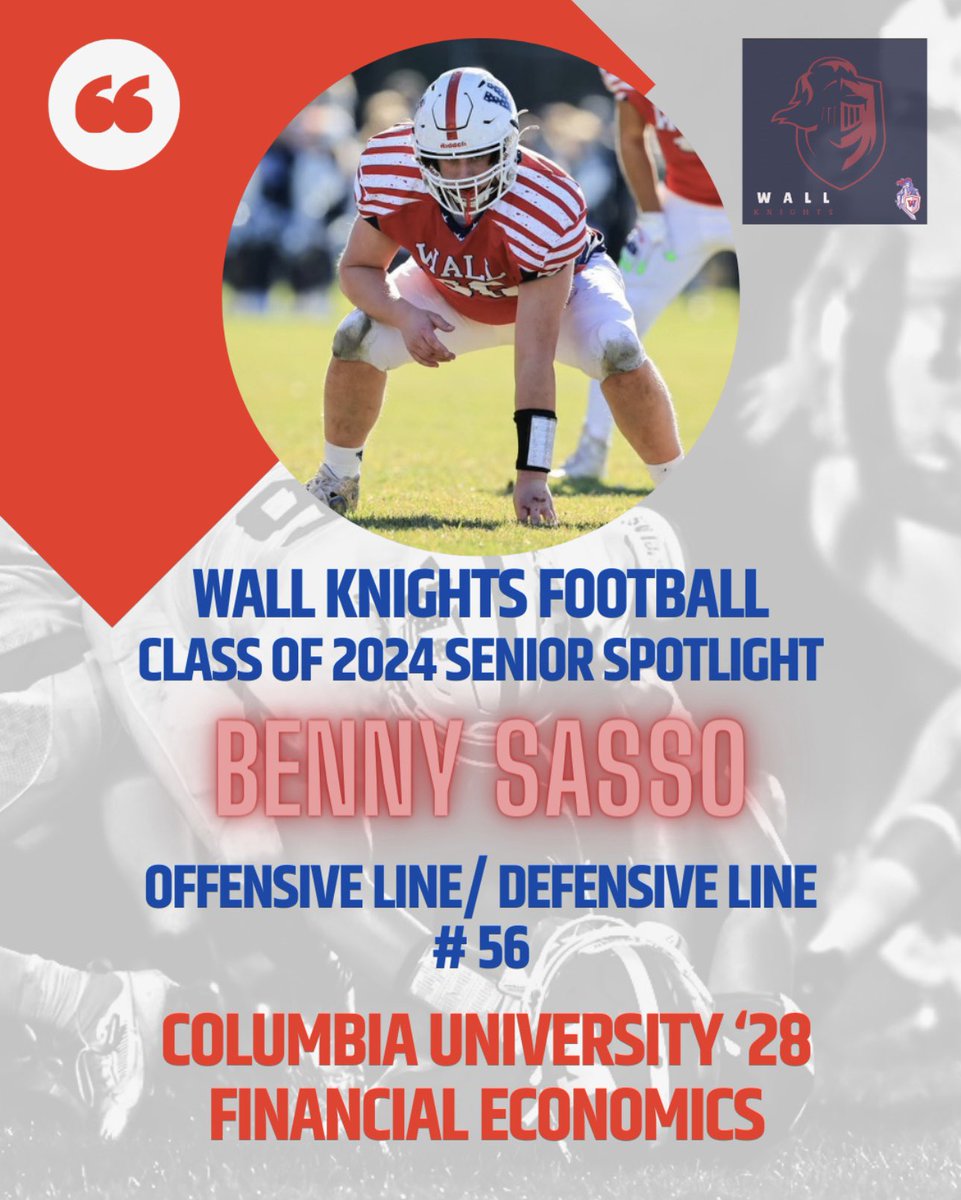 WallKnightsFB's tweet photo. 🗡️ Class of ‘24 Senior Spotlight 🗡️ @BennySasso 🗡️ 3 year Varsity Starter🗡️2 year Varsity Captain 🗡️ Benny exemplifies everything we want in a Wall Knight 🗡️ @EdGurrieri @coachrogers328 @WallAthletics 🗡️#stayhome 🗡️ #HONORingourtradition 🗡️#defineourfuture 🗡️ https://t.co/sLNeVUI8sZ