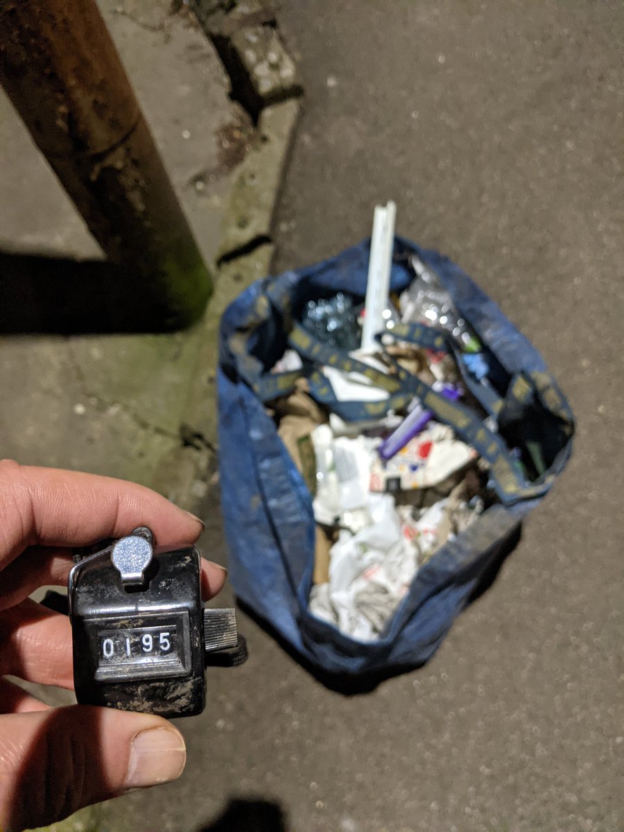 195 #litter items bagged tonight on a short trot out on my #Dursley route 1 that keeps on giving daily. Now going to watch a programme about the clean streets of #Japan to cheer myself up. #Oyasumi.