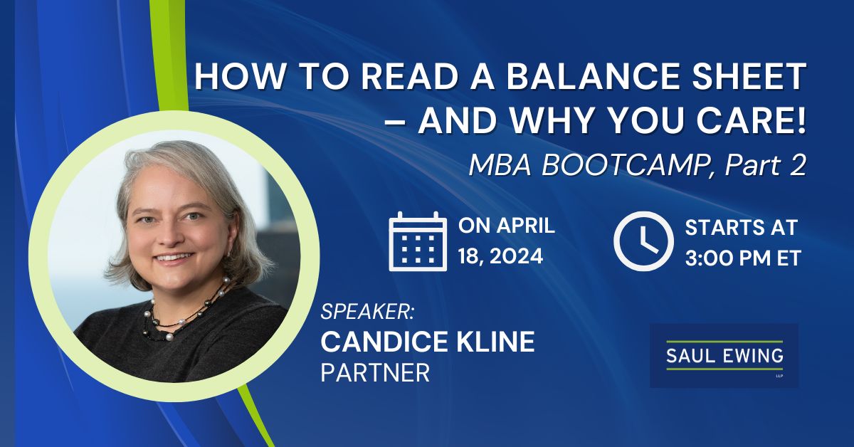 SaulEwing's tweet photo. This Thursday, join Partner Candice Kline (@klinecl) for Part 2 of "MBA BOOTCAMP: How to Read a Balance Sheet – And Why You Care!" presented by @FinancialPoise. To learn more, visit: https://t.co/FY0fiGIN04 

#Lenders #Investors #FinancialStatements https://t.co/YCGOWtveev