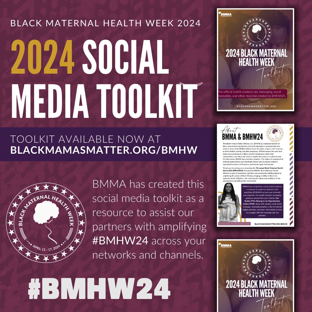 Black Maternal Health Week's theme, 'Our Bodies STILL Belong to Us: Reproductive Justice NOW!' highlights the fight for reproductive autonomy, especially for Black birthing people. Follow @BlackMamasMatter for #BMHW content and access the toolkit at blackmamasmatter.org/wp-content/upl….