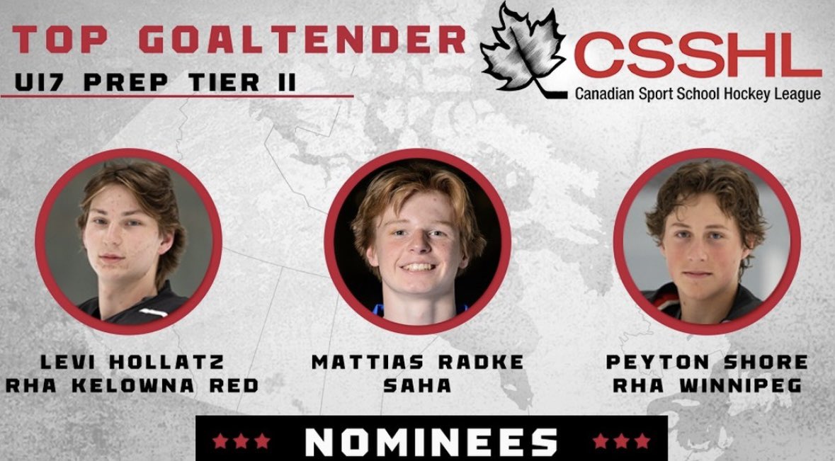 Congratulations to @levi_hollatz who was nominated top goaltender @csshl ⚡️