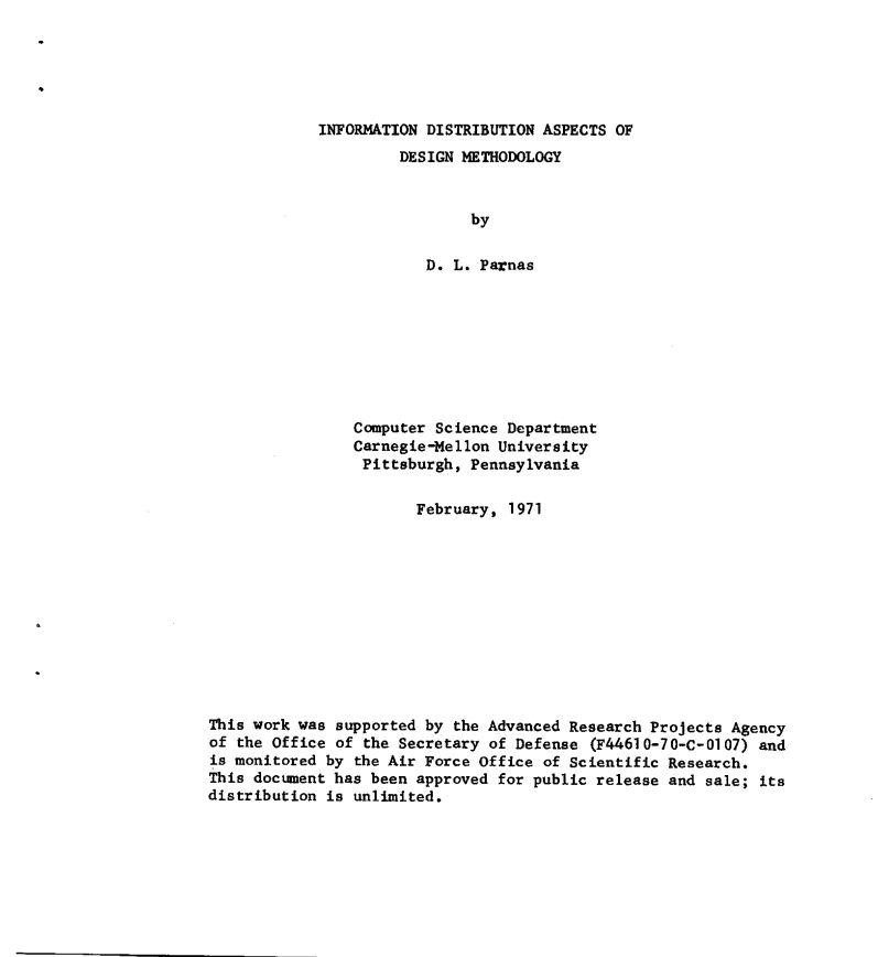 'The connections between modules are the assumptions which the modules make about each other.' -- D. Parnas in 'Information distribution aspects of design methodology' (1972) kilthub.cmu.edu/articles/journ… #api360 #microservices #systems