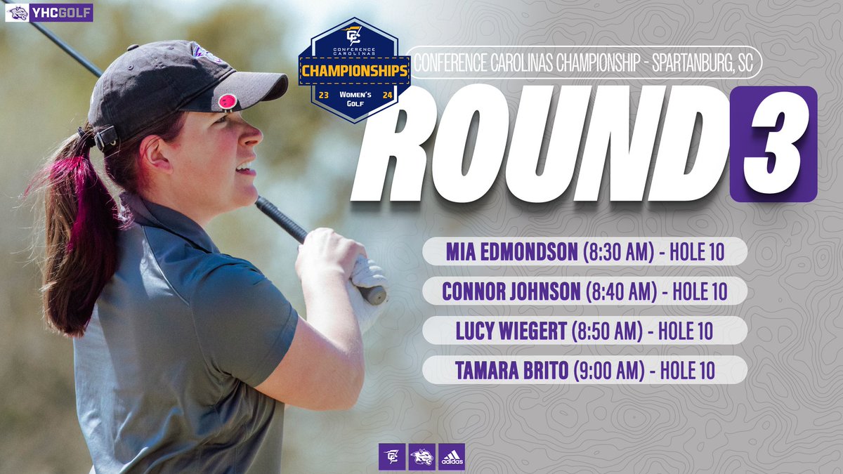 YHC_Golf's tweet photo. First two rounds of the @ConfCarolinas Women's Golf Championship are in the books. Final round from the Carolina Country Club tomorrow. Finish Strong, ladies! #DefendTheDen https://t.co/GtXF1ytxXu