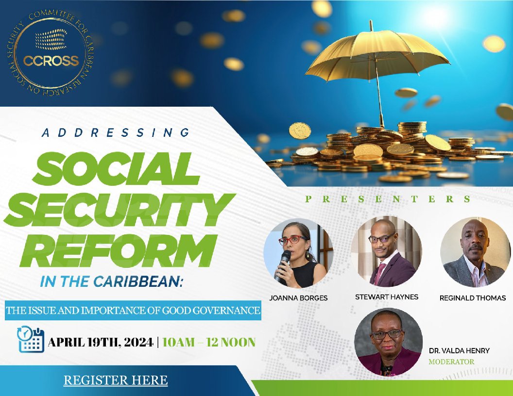 Join the interesting disccussion on #SocialSecurity reform in the #Caribbean: The issue and importance of #governance. #SaveTheDate April 19th, 2024, from 10 am to noon ✍️Registration: lnkd.in/efCiQ6aa Don’t miss out! Available only in English! #SocialSecurityReform