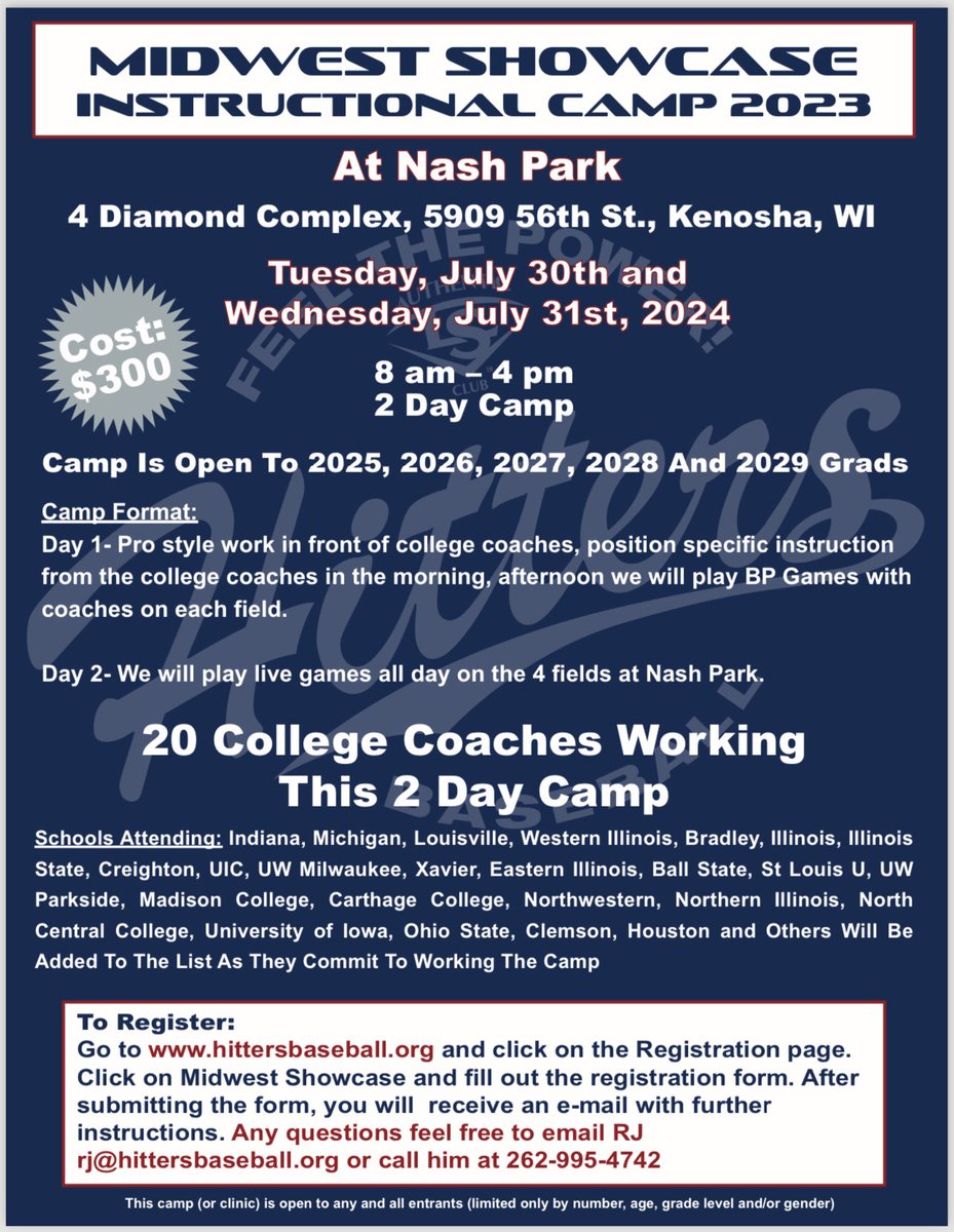 hittersbaseba11's tweet photo. 20th Annual Midwest Showcase. Come play in front of the coaches 25 schools all at 1 location https://t.co/RD6ejMzwLY