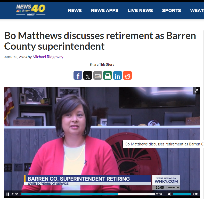 Thank you to WNKY and Michael Ridgeway for doing such a great story on Mr. Matthews' impact on the district! wnky.com/bo-matthews-di… #WeareBC